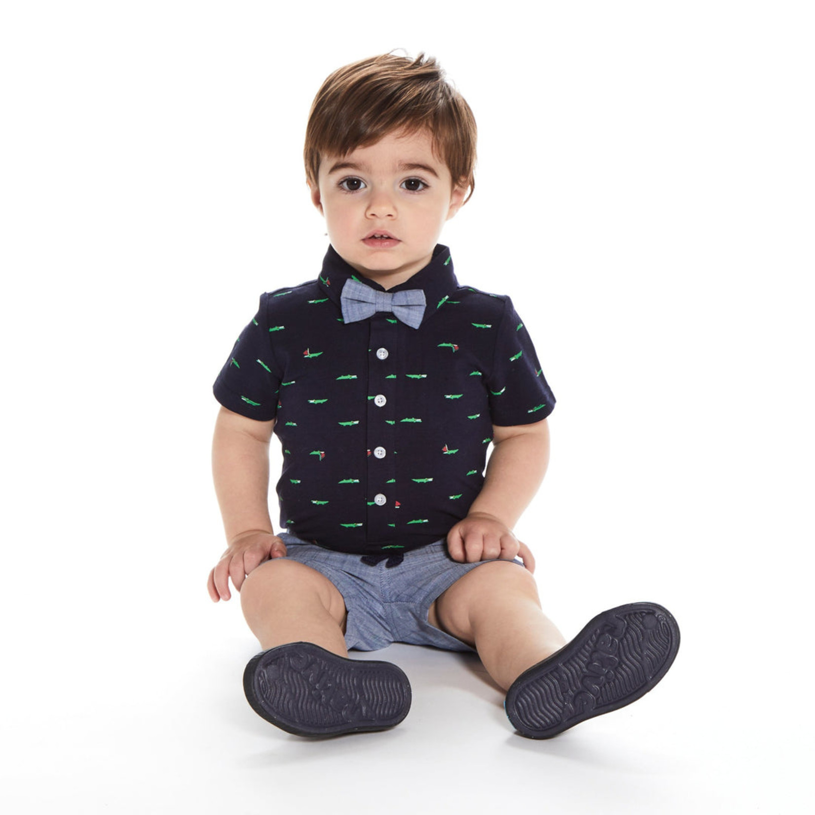 Andy & Evan Navy Crocodile Polo Shirtzie Set