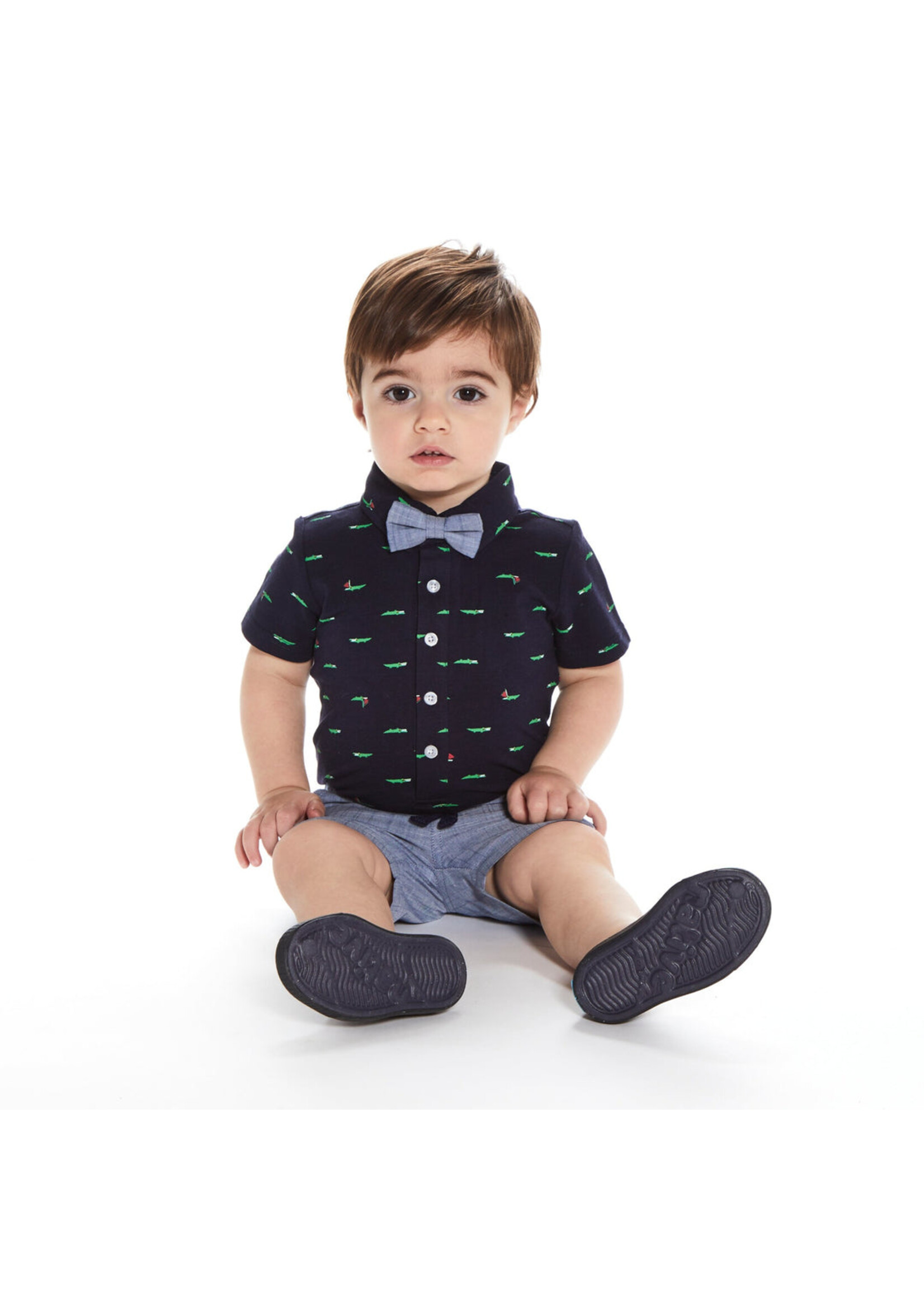 Andy & Evan Navy Crocodile Polo Shirtzie Set