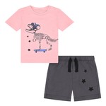 Andy & Evan Red Dino Skateboarder Tee Set