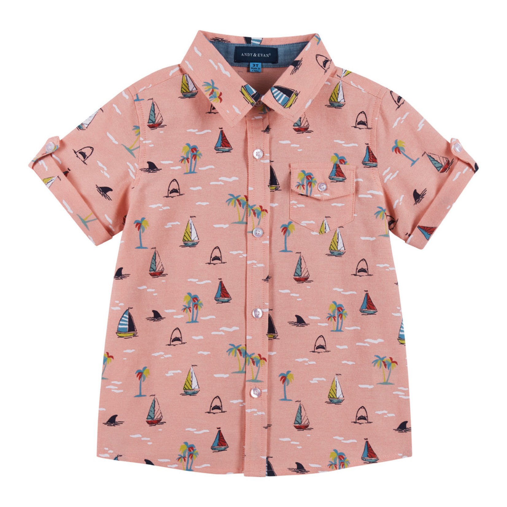 Andy & Evan Faded Red Oxford Sailboats Buttondown Set