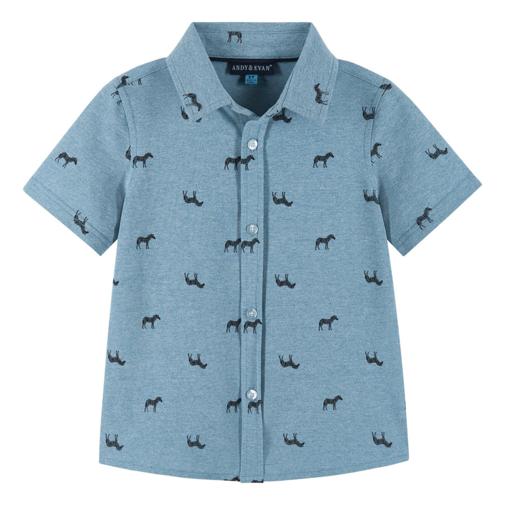 Andy & Evan Light Blue Zebra Knit Buttondown Set