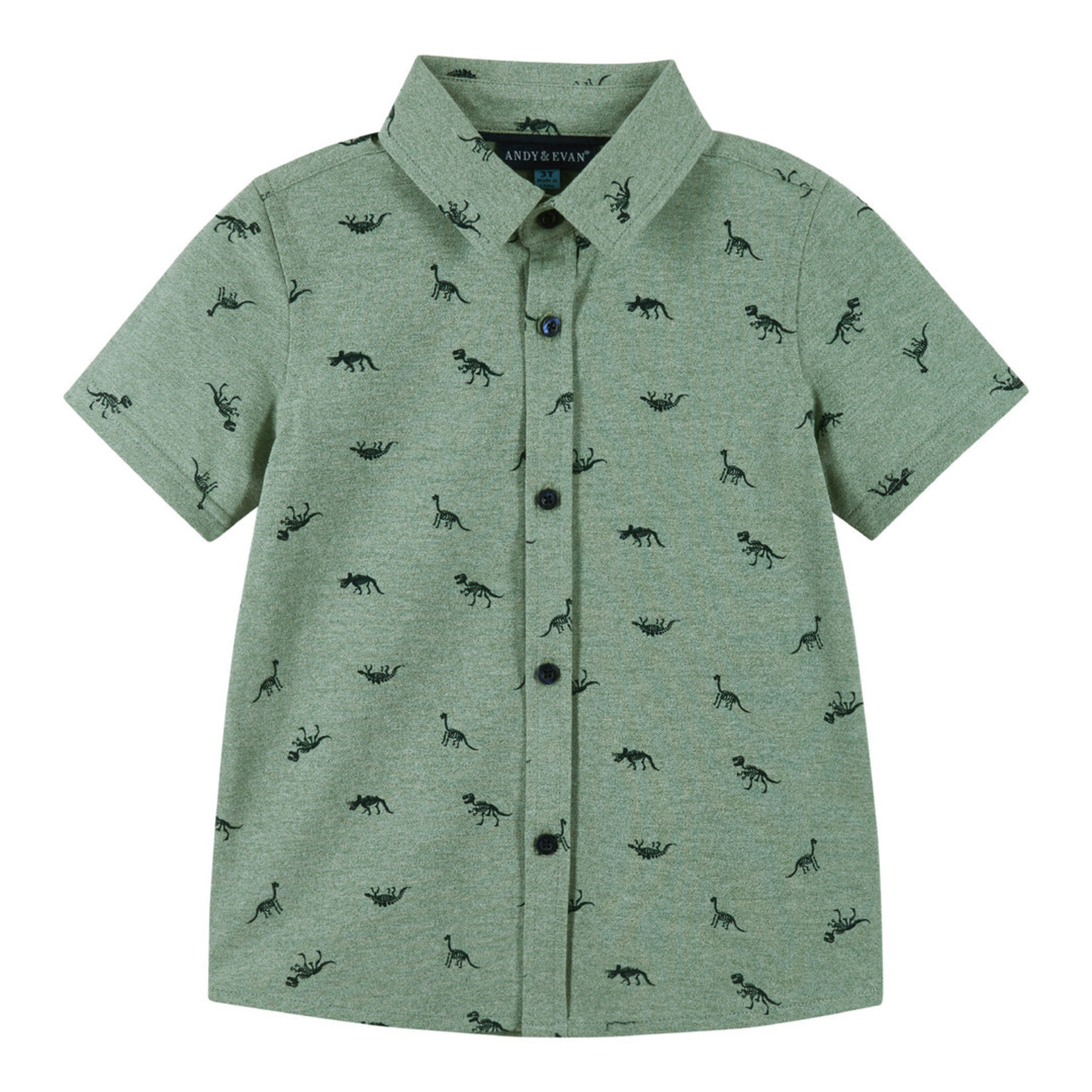 Andy & Evan Green Dino Knit & Navy Twill Short Set