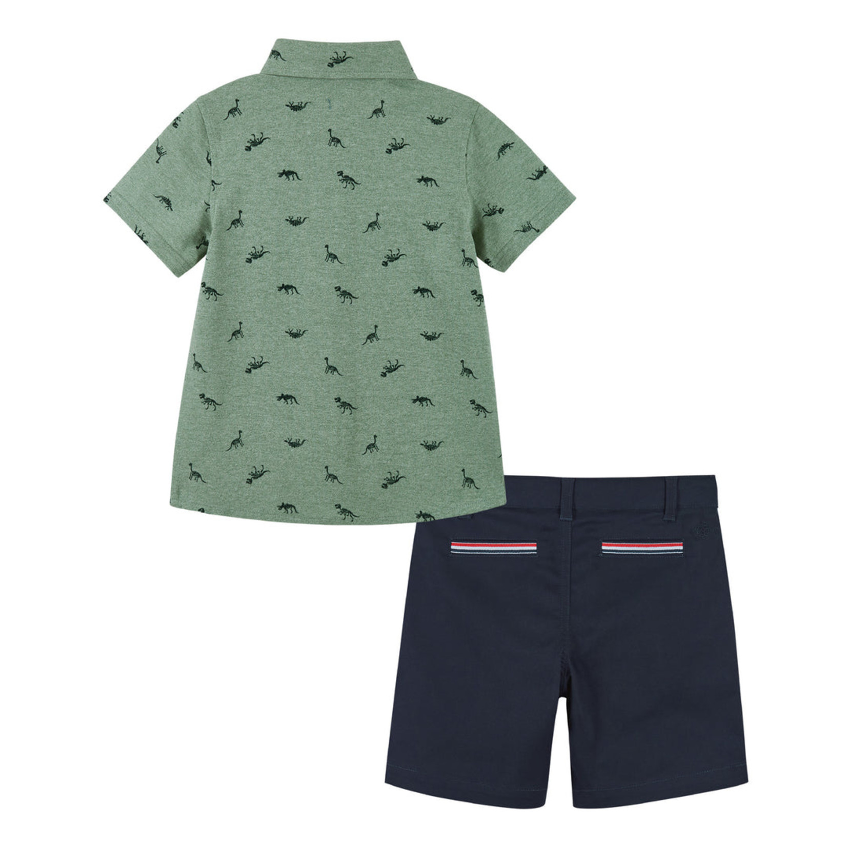 Andy & Evan Green Dino Knit & Navy Twill Short Set