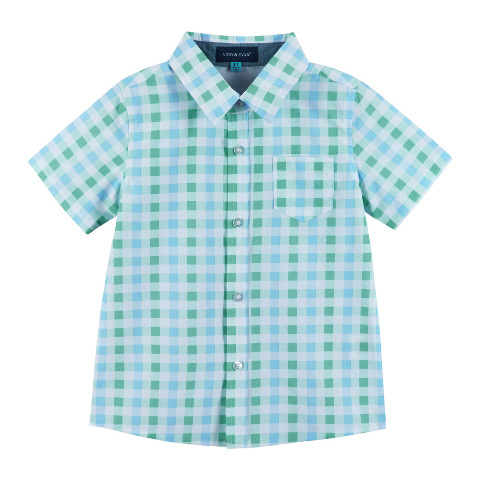 Andy & Evan Mint & Grey Gingham Bamboo Buttondown Set