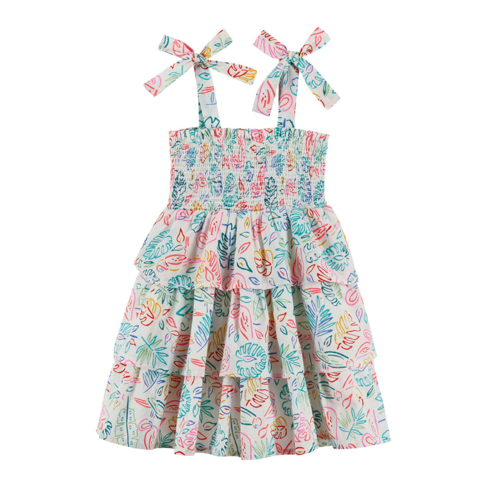Andy & Evan Woven Dobby Neon Tropical Print Dress