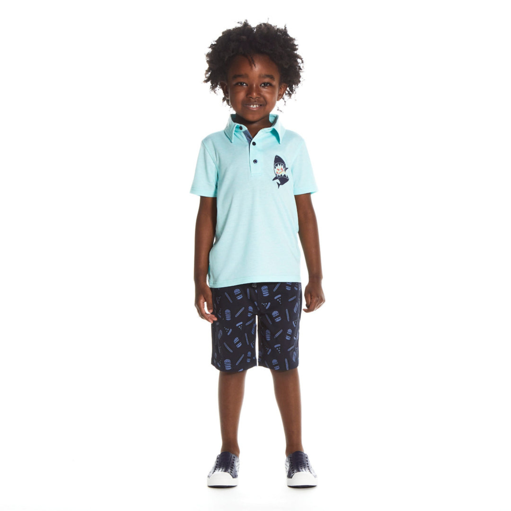 Andy & Evan Heather Mint Polo With Shark Print Set