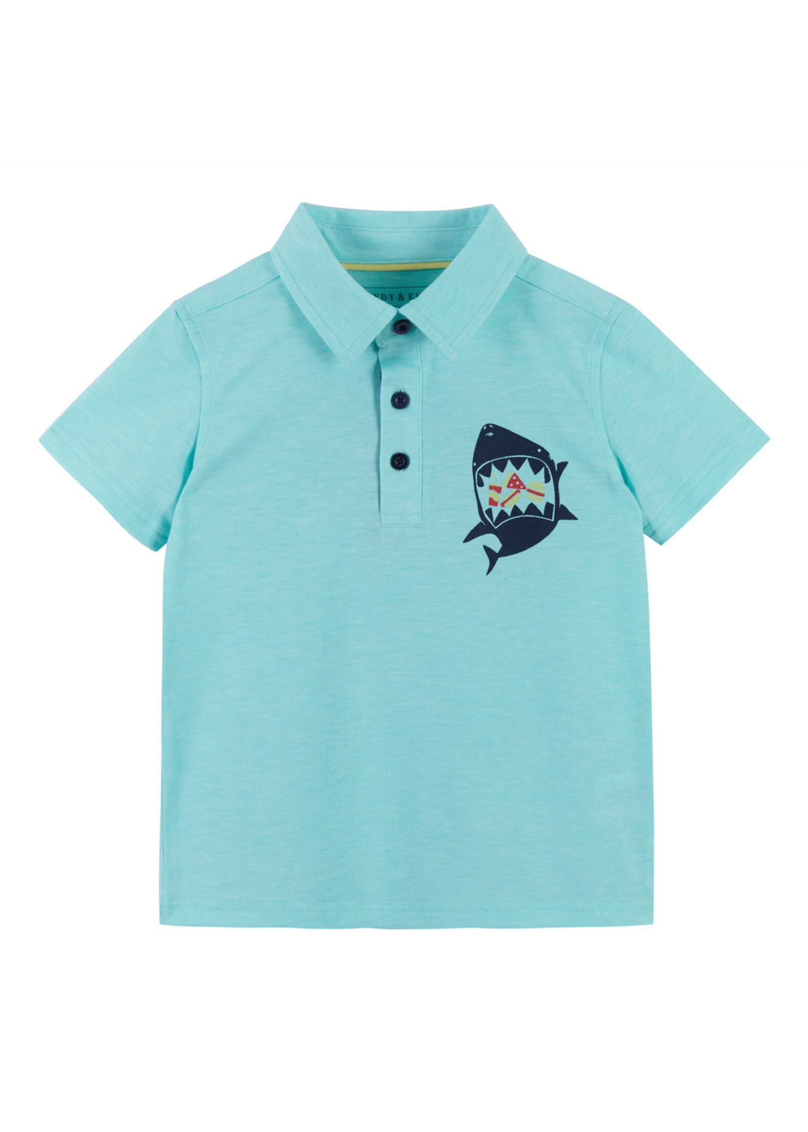 Andy & Evan Heather Mint Polo With Shark Print Set