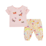 Peek Aren't You Curious Dragonfly Embellished Floral Print T-Shirt & Pants Set