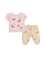 Peek Aren't You Curious Dragonfly Embellished Floral Print T-Shirt & Pants Set