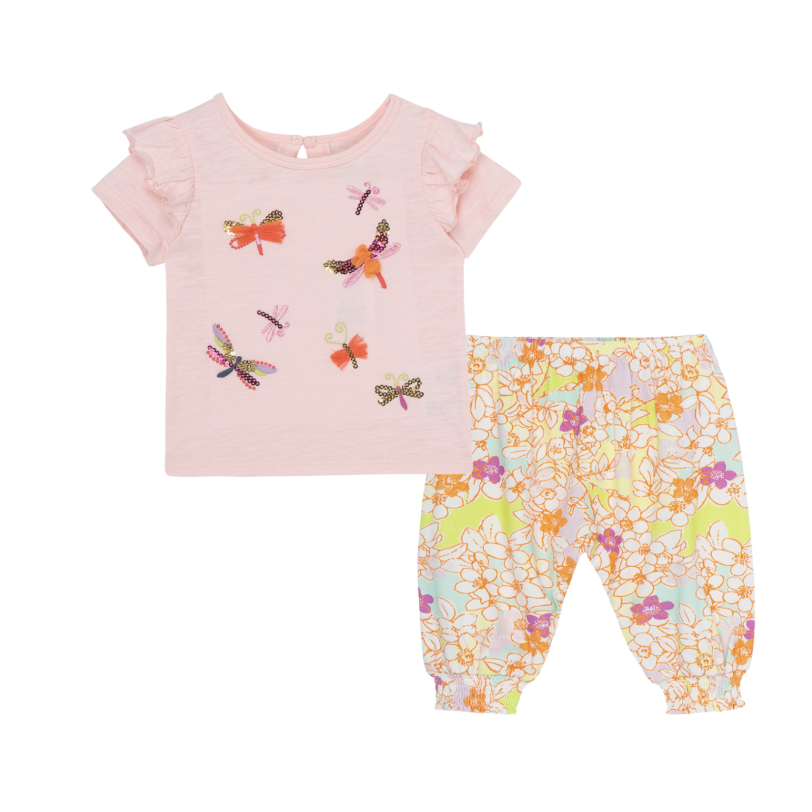 Peek Aren't You Curious Dragonfly Embellished Floral Print T-Shirt & Pants Set