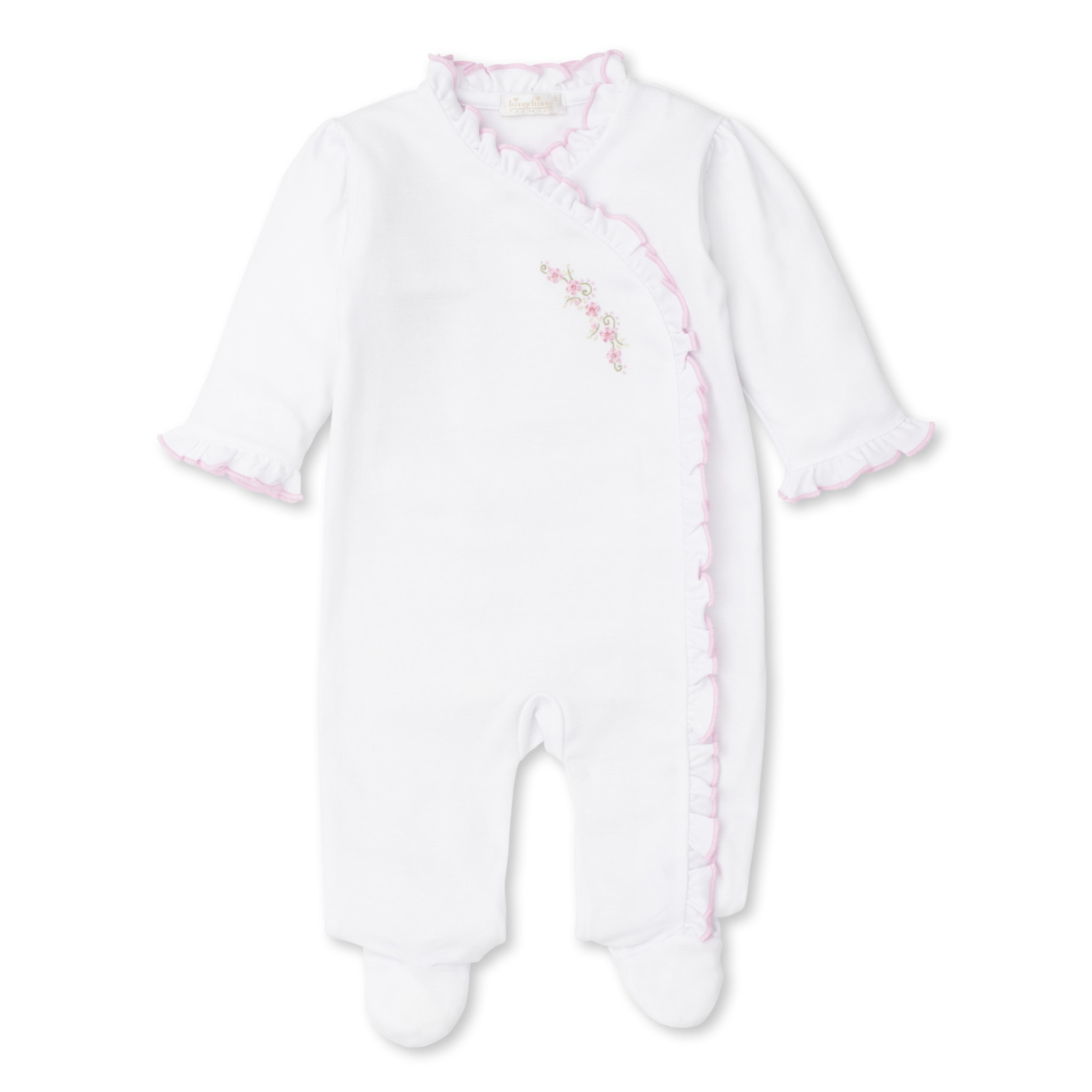 Kissy Kissy Tatiana Co. White & Pink Hand Embroidery Footie