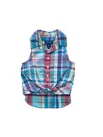 Ralph Lauren Girls Mint Blue Madras Top