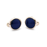 Halcyon Days Cobalt Blue Round Cufflinks - Palladium_HALYCON DAYS