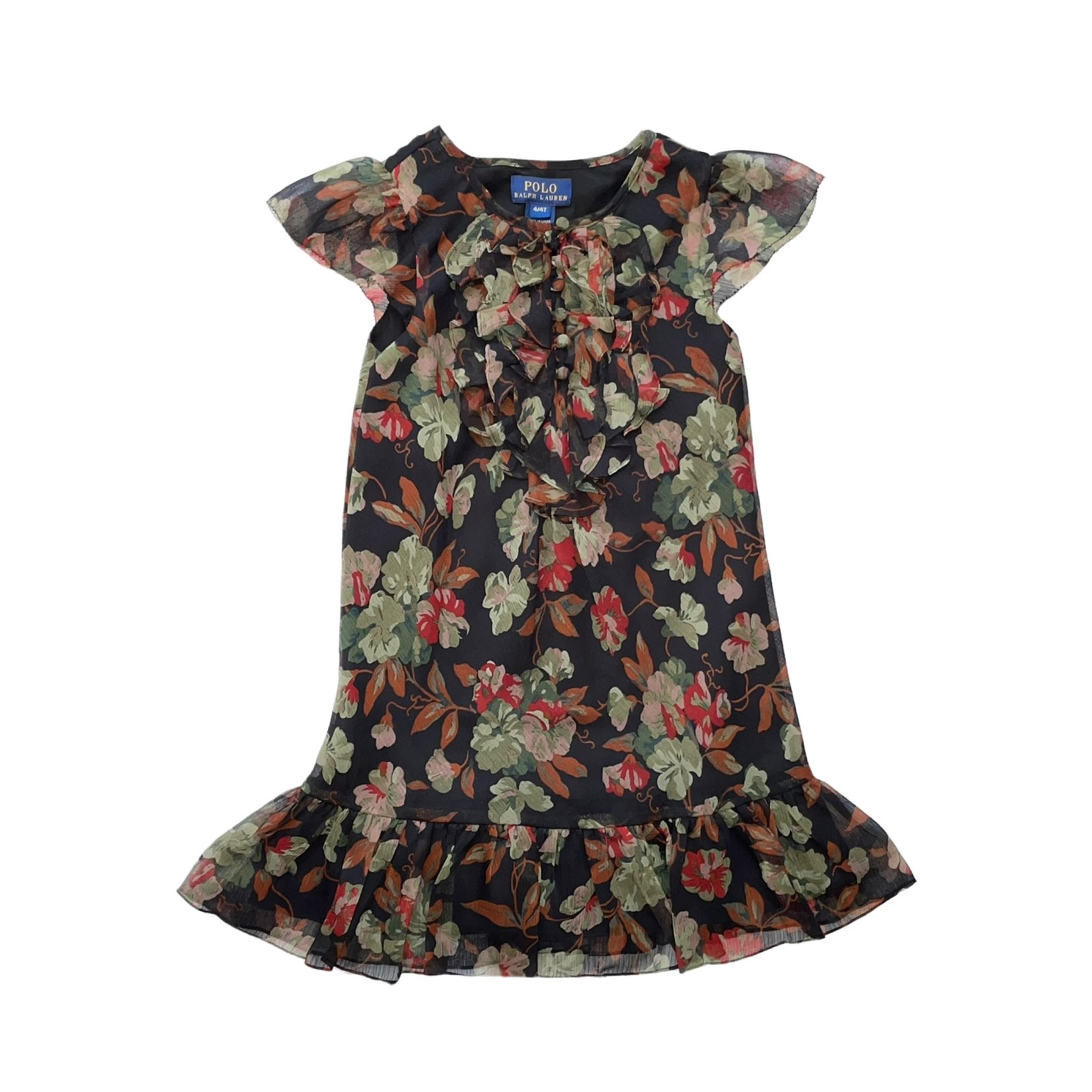Ralph Lauren Girls Black and Green Floral Fall Dress