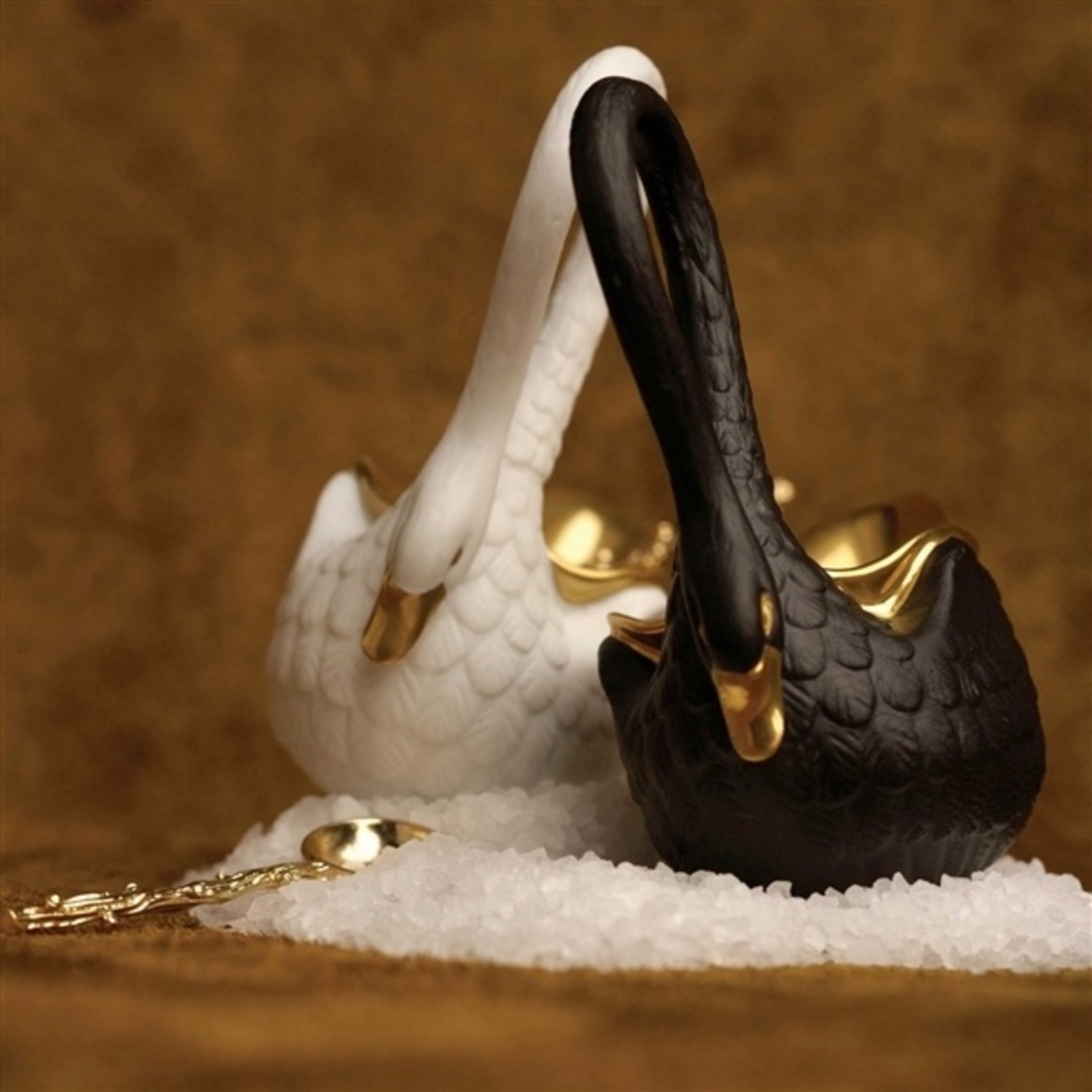 L'Objet Black Porcelain Swan Salt Cellar