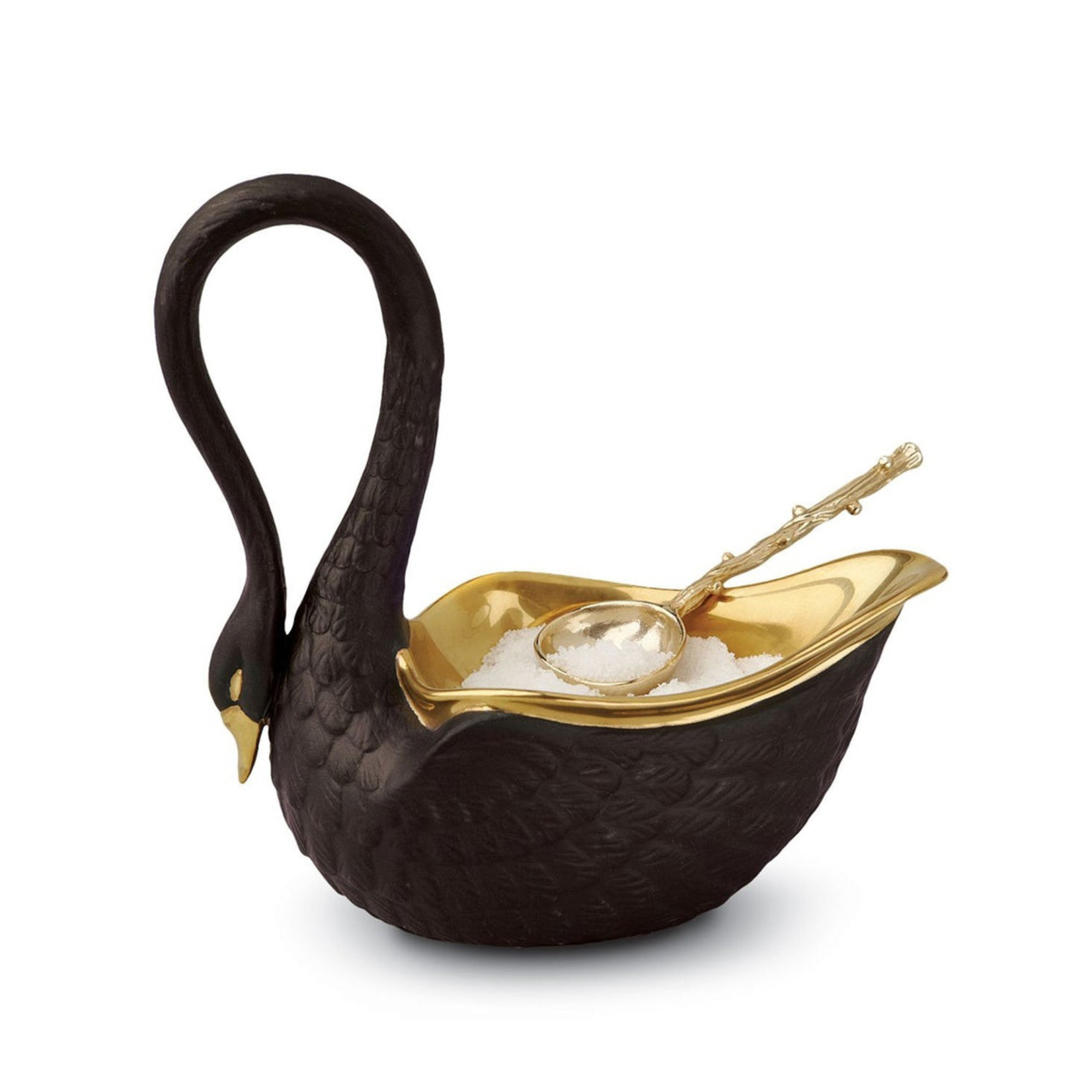 L'Objet Black Porcelain Swan Salt Cellar