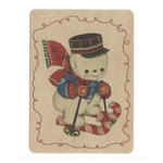 Skiing Snowman Wood Flat Card