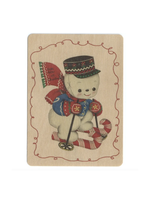 Skiing Snowman Wood Flat Card