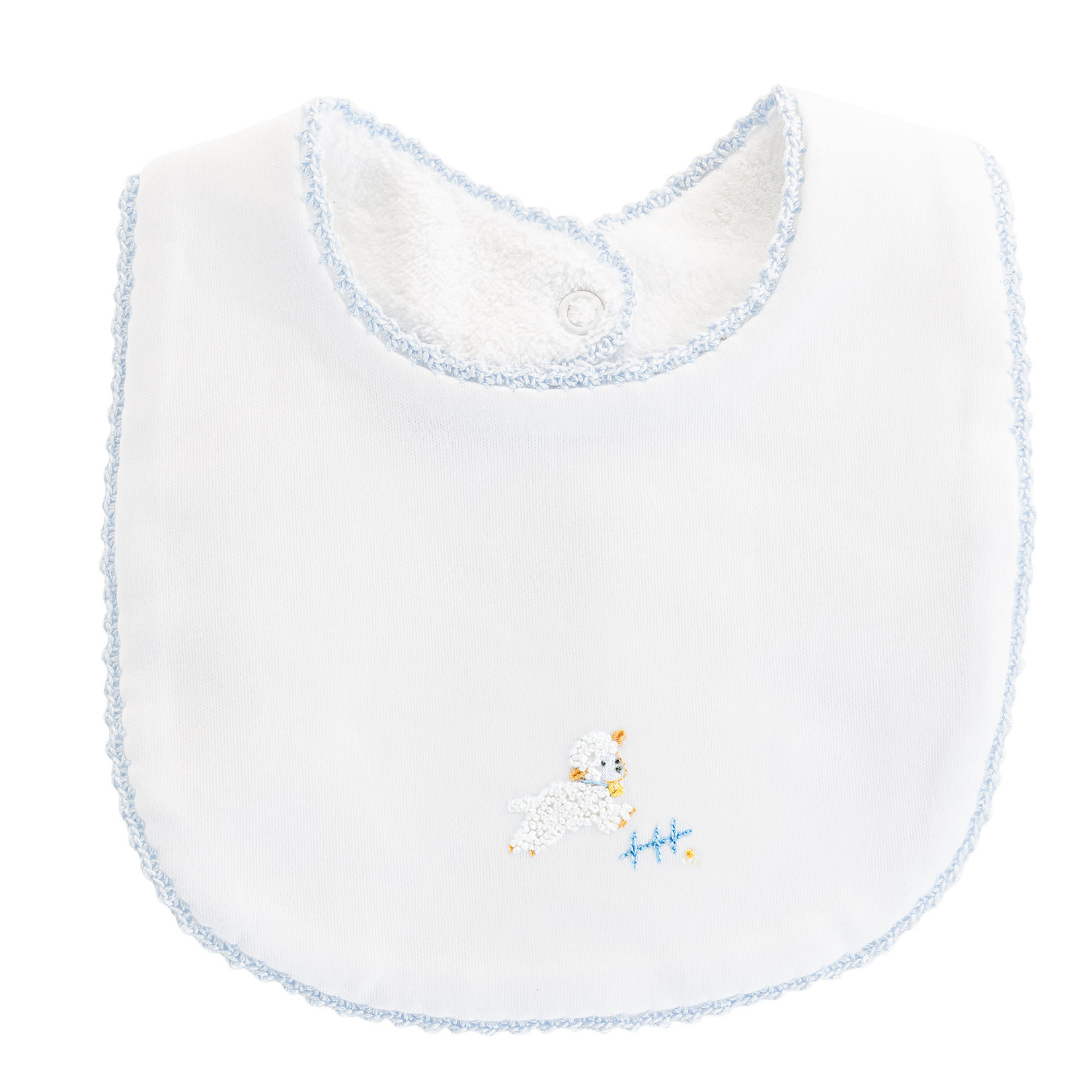 Baby Club Chic Baby Lambs Blue Embroidered Bib