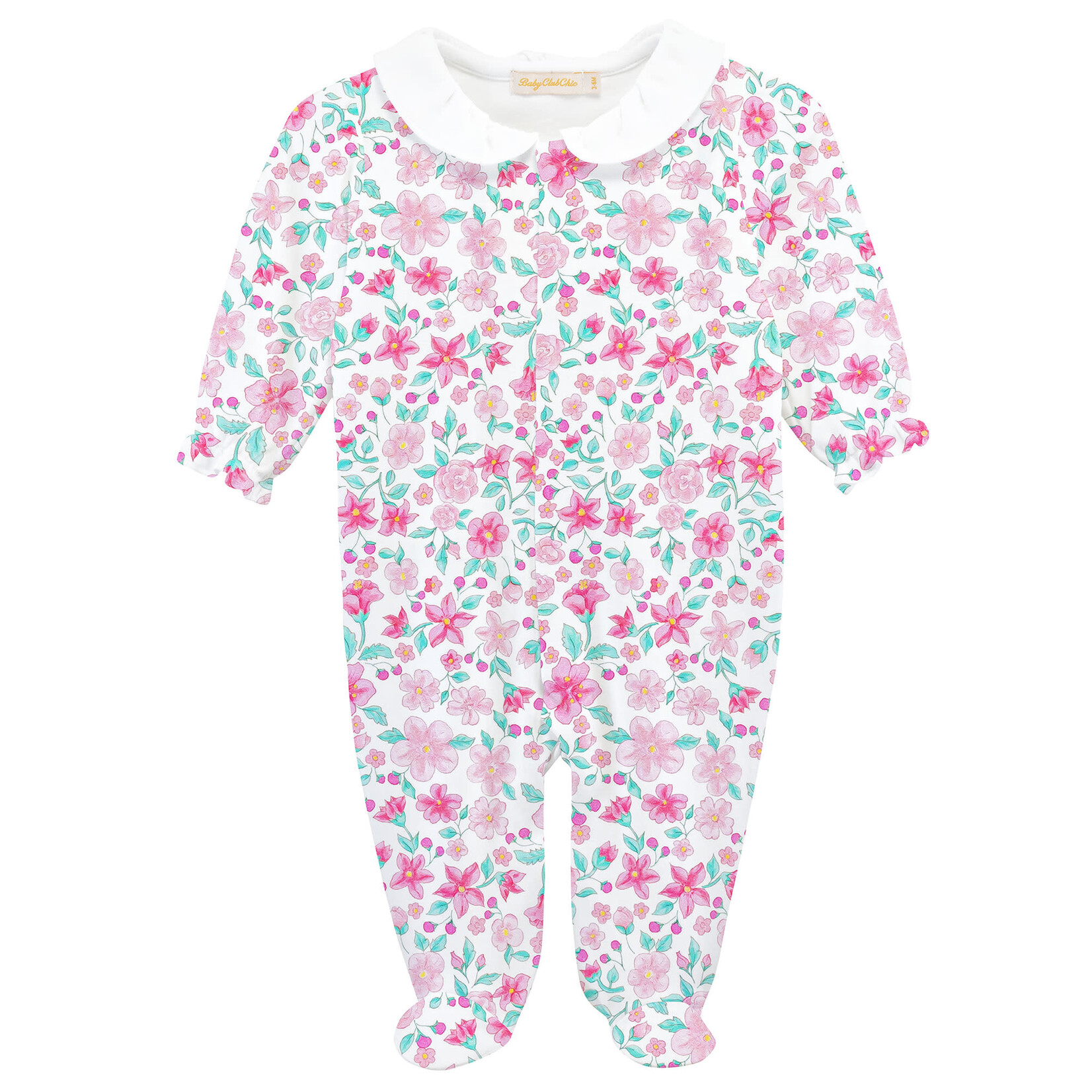 Baby Club Chic Blossom in Pink Footie w/ Round Collar