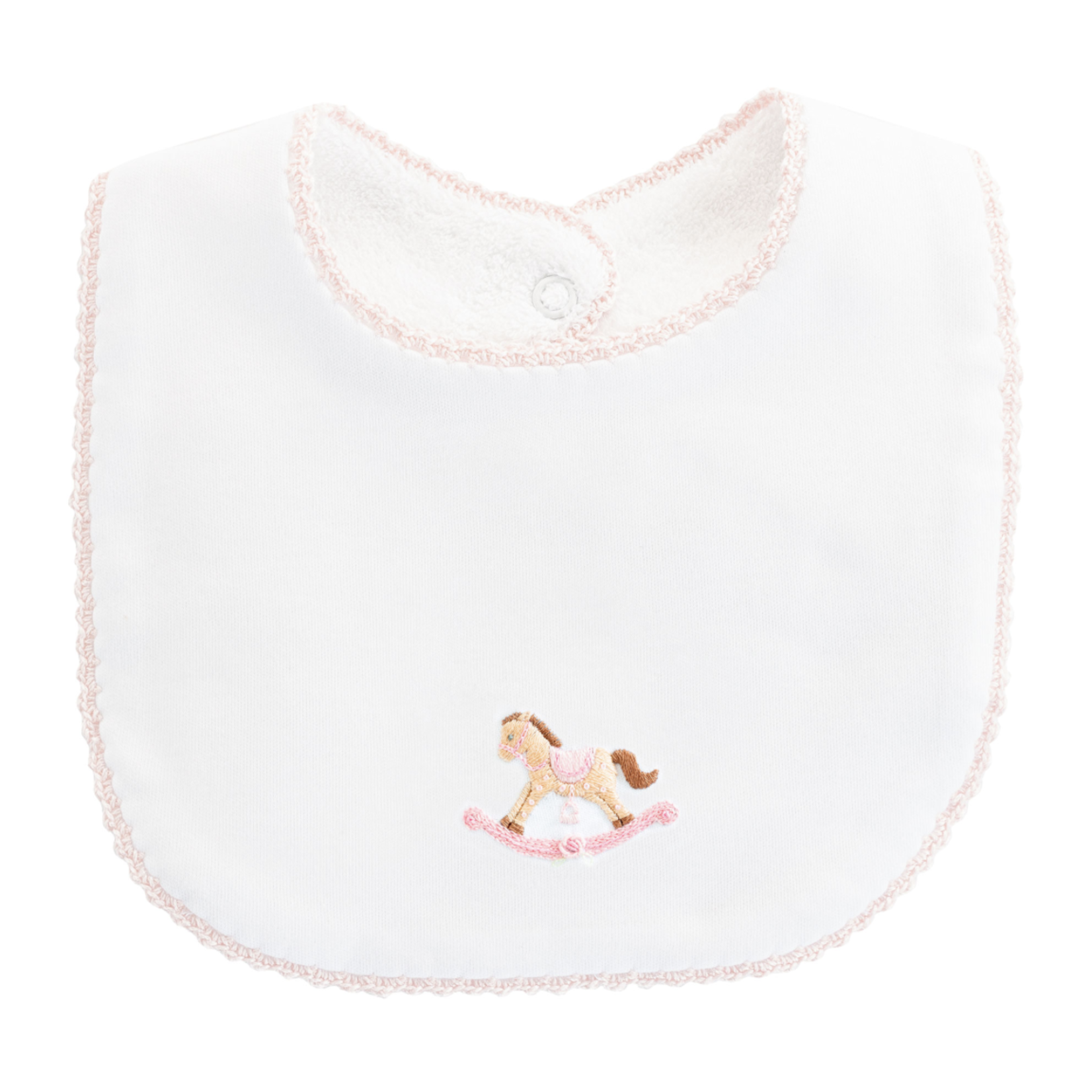 Baby Club Chic Pink Cute Rocking Horse Embroidered Bib