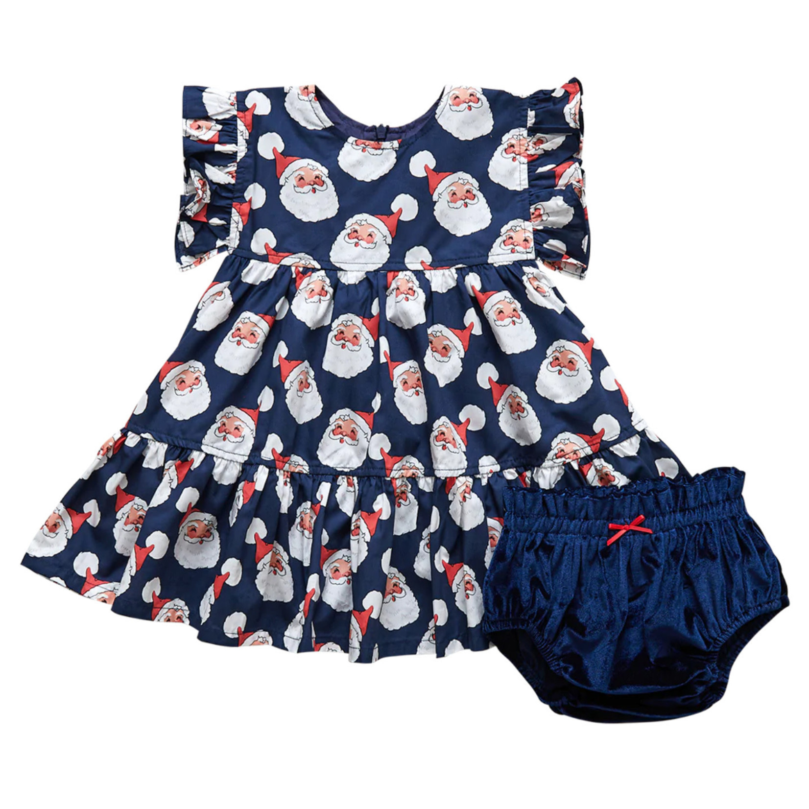 Pink Chicken Baby Kit Dress Set - Navy Santas