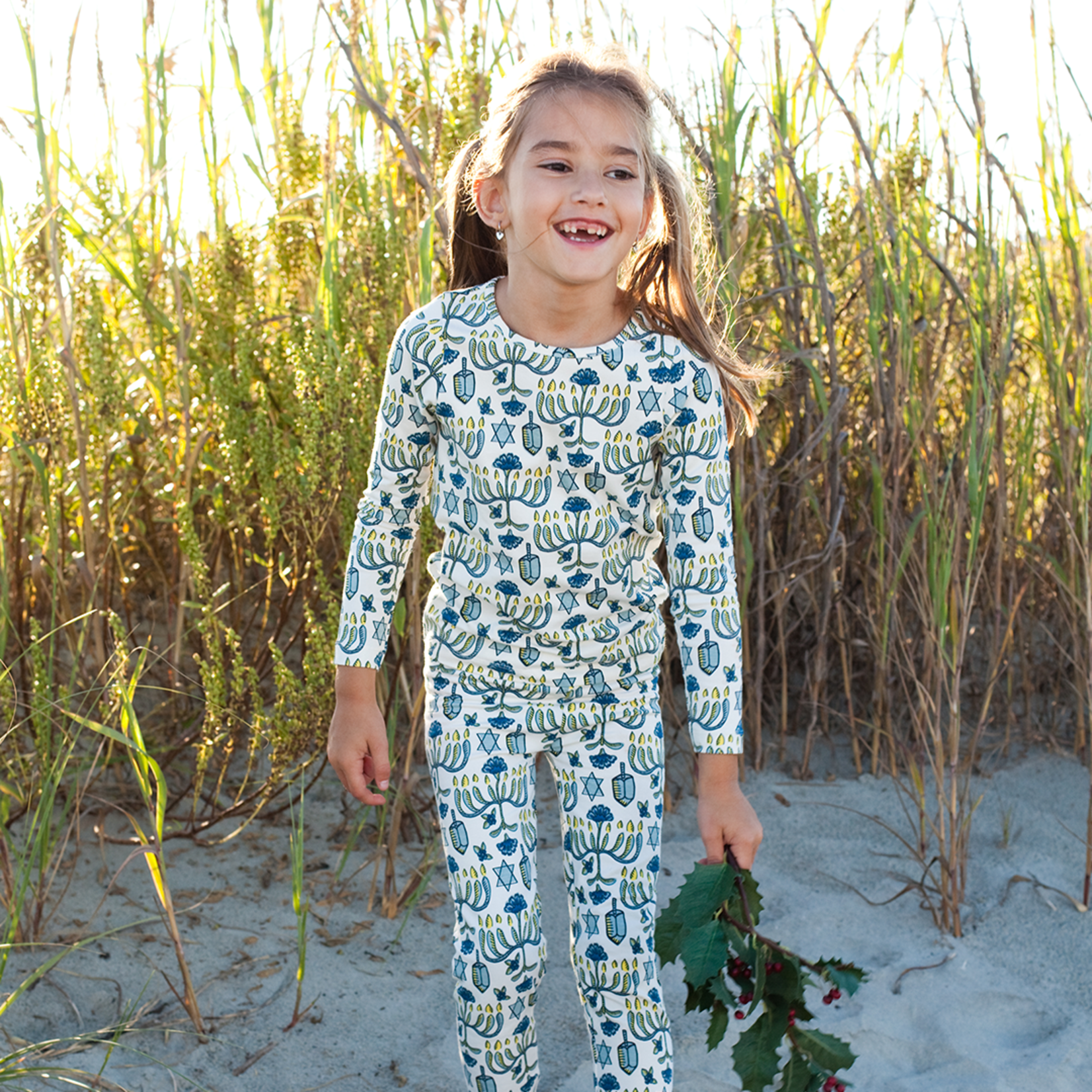 Pink Chicken Hannukah Kids Organic Pj Set