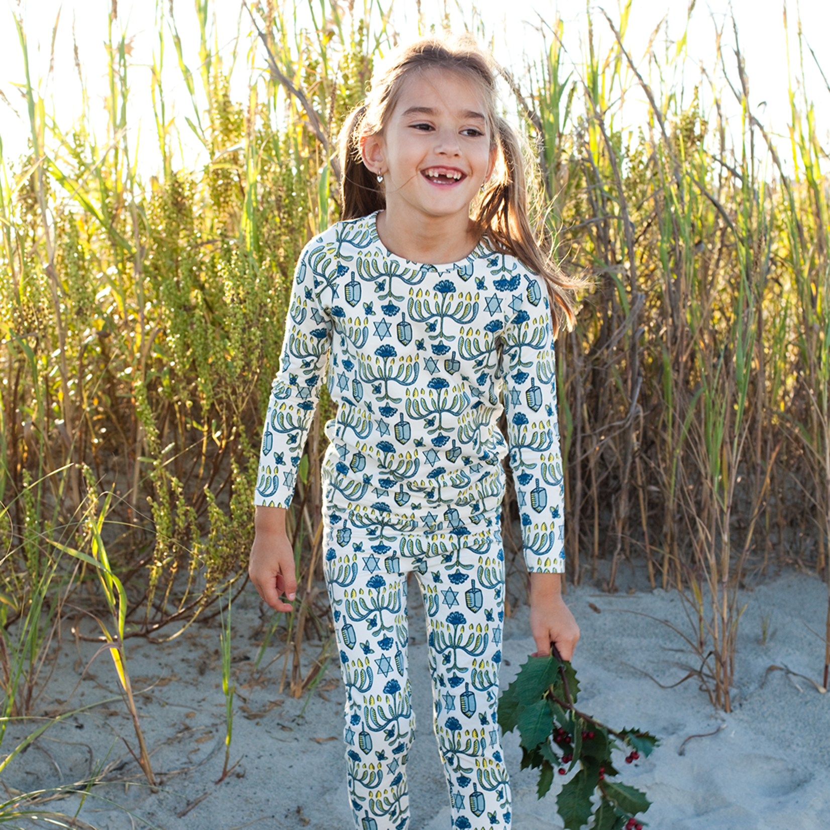 Pink Chicken Hanukkah Kids Organic Pj Set