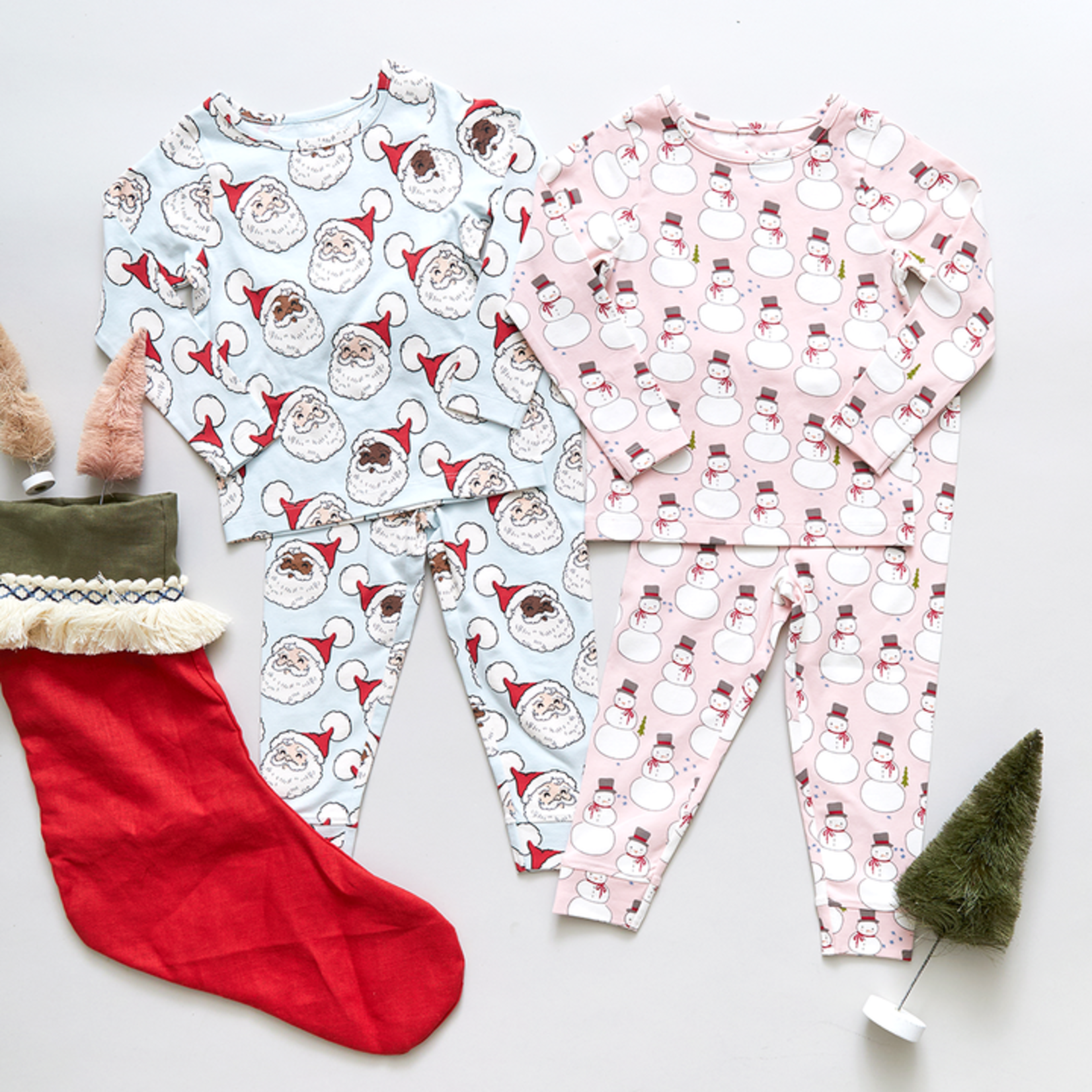 Pink Chicken Sky Blue Santas Kids Organic Pj Set