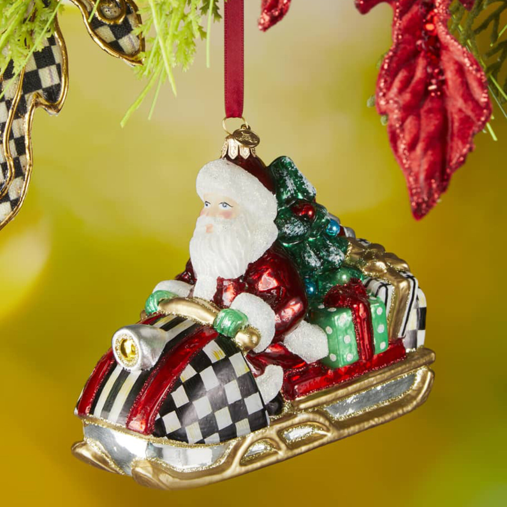 MacKenzie-Childs Glass Ornament - Snowmobile Santa