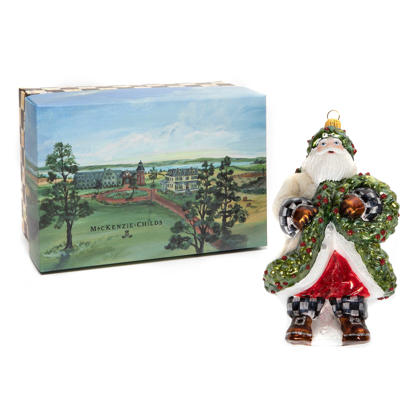 MacKenzie-Childs Glass Ornament- Farmhouse Santa