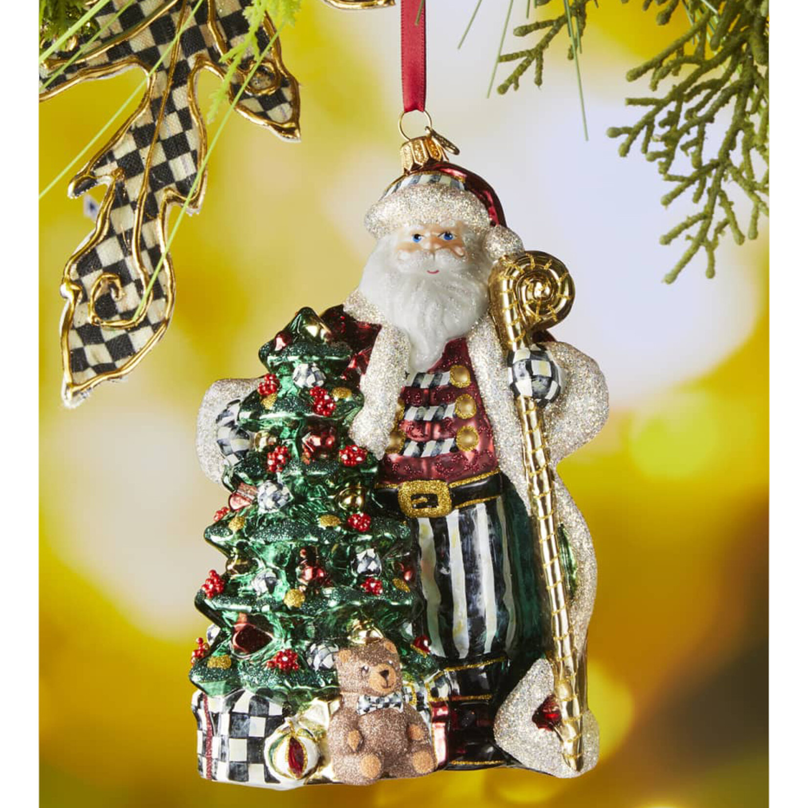 MacKenzie-Childs Glass Ornament - Christmas Magic Santa with Staff