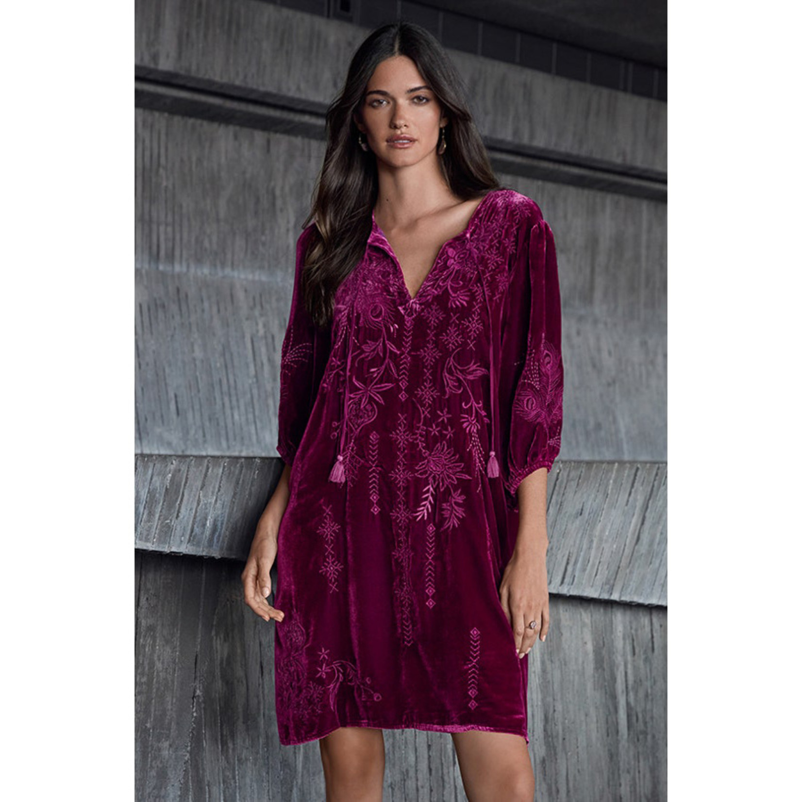 Azure Embroidered Velvet Dress Blue Leaf Houston