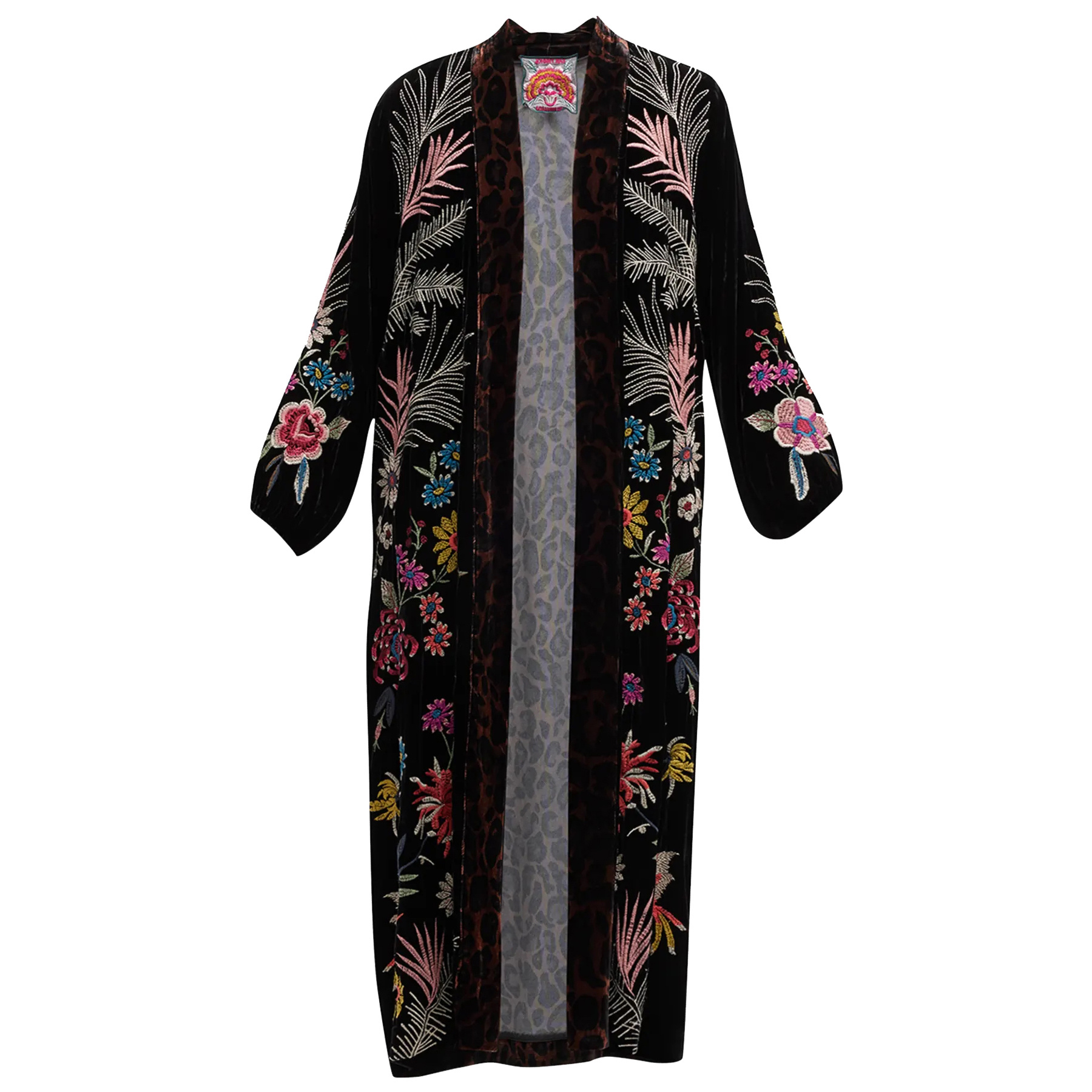 Tiarei Velvet Sleeve Kimono Coat Blue Leaf Houston