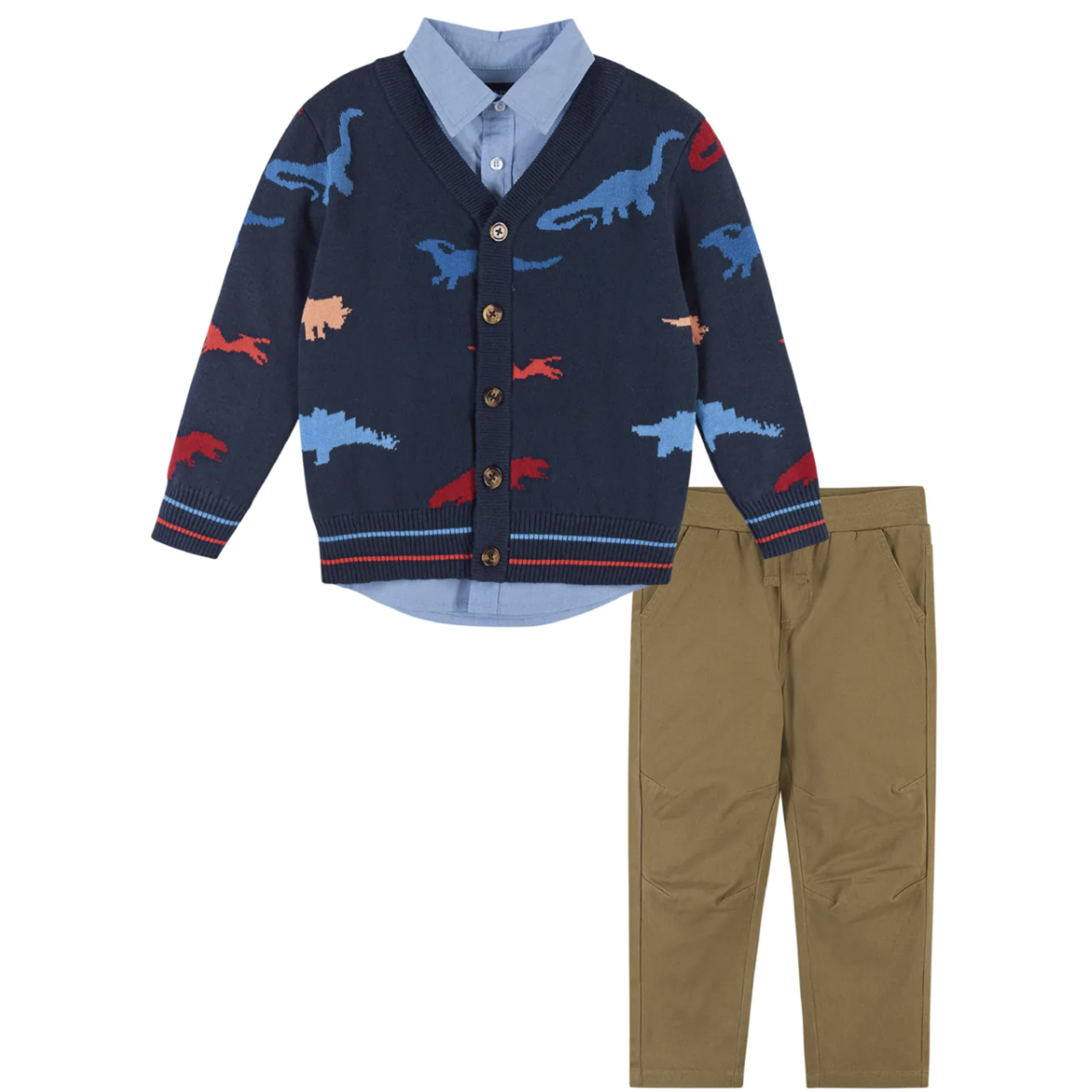 Andy & Evan Navy Dinosaur Cardigan Set