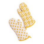 MacKenzie-Childs Yellow Argyle Oven Mitts- Set of 2