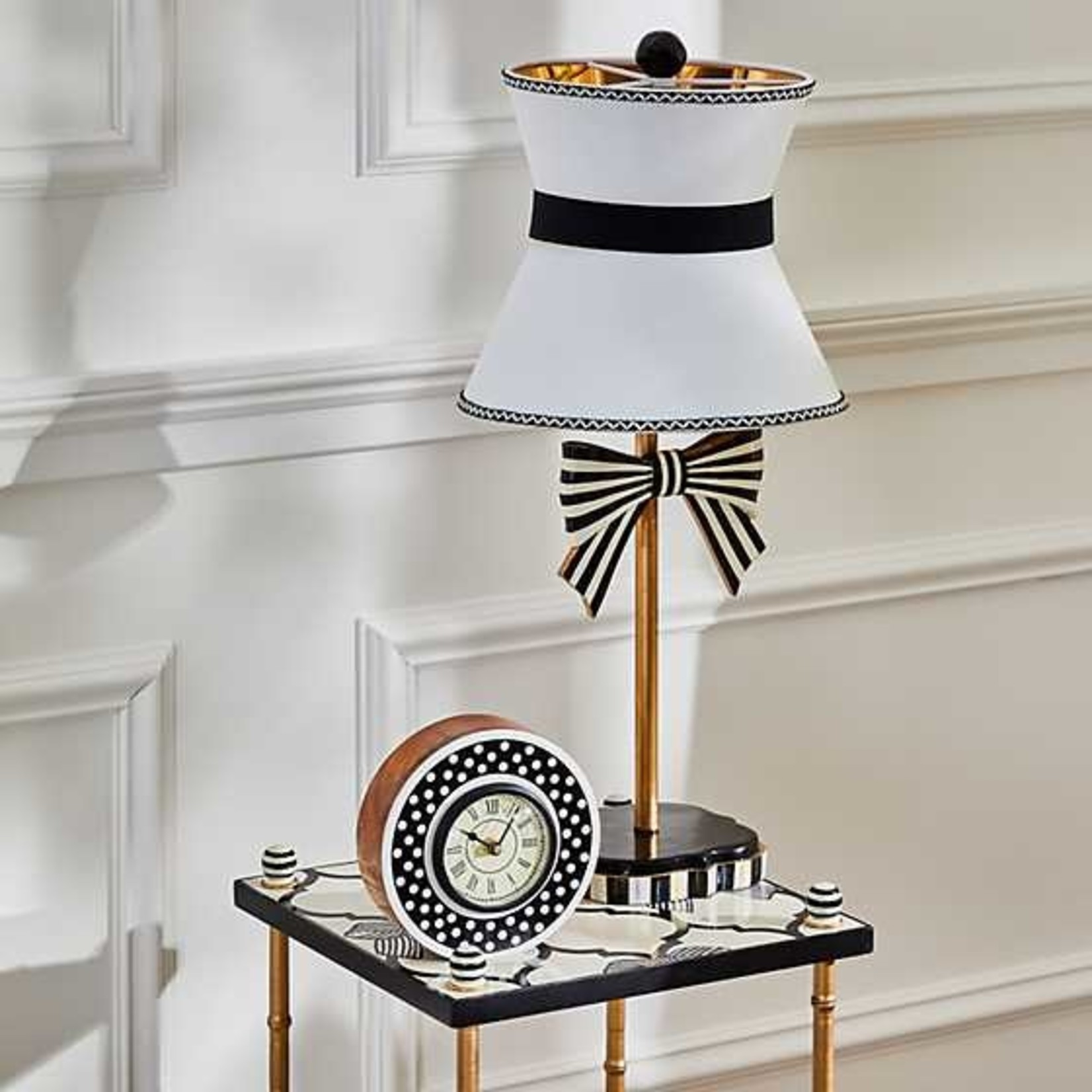 MacKenzie-Childs Sterling Dotty Round Desk Clock