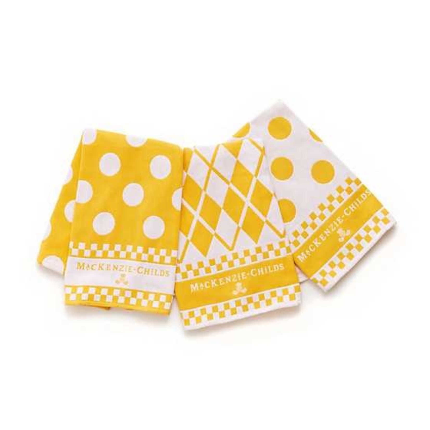 MacKenzie-Childs Yellow Argyle Dish Towels - Set of 3