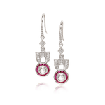 Just Jules Art Deco 14 Kt WG Round Rose Cuts & Ruby Channel Earrings (.45/.20/.30R)