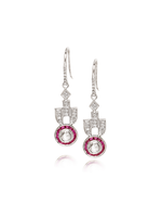 Just Jules Art Deco 14 Kt WG Round Rose Cuts & Ruby Channel Earrings (.45/.20/.30R)