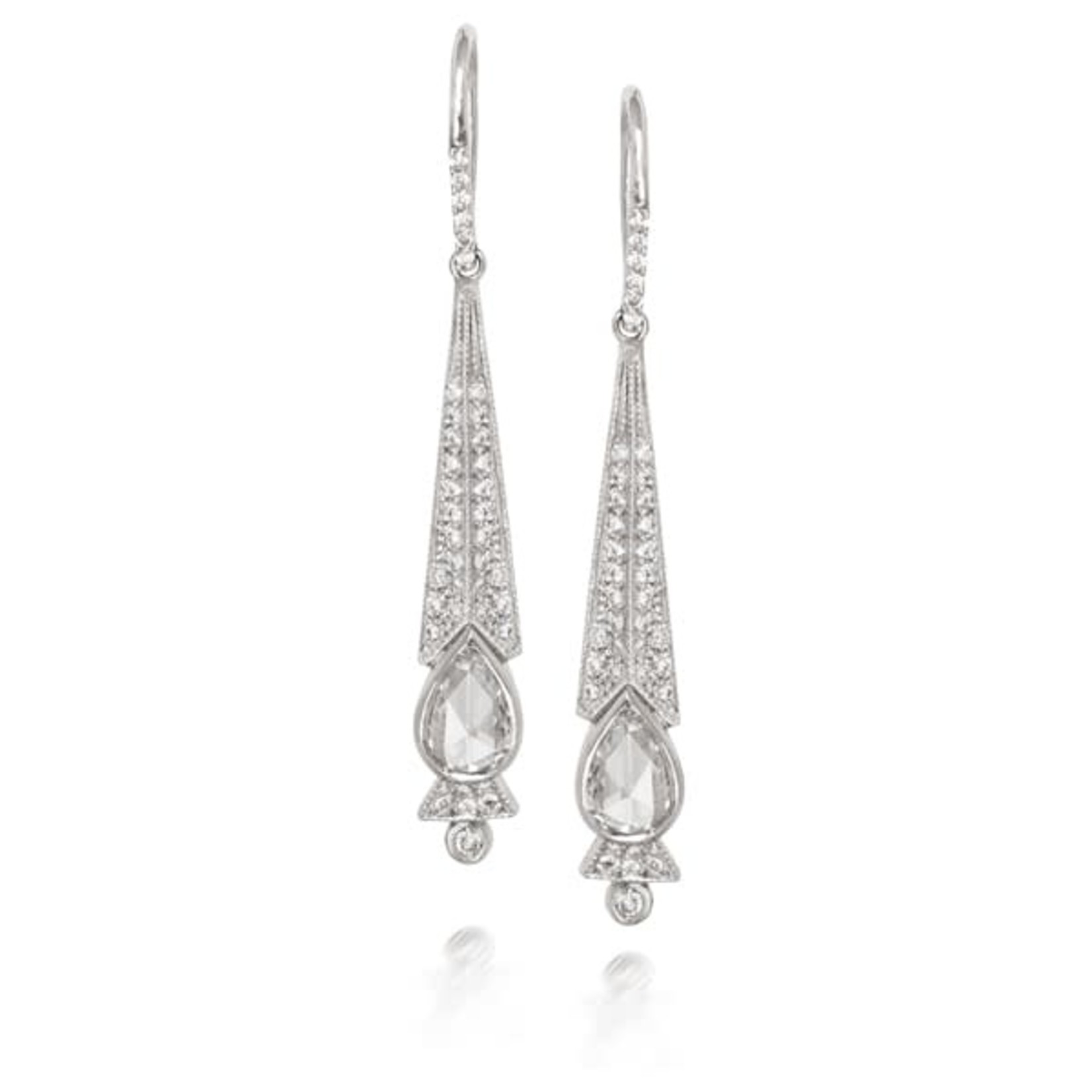 Just Jules 14 kt White Gold Deco Rose Cut Diamond Earrings (.71/.56ct)