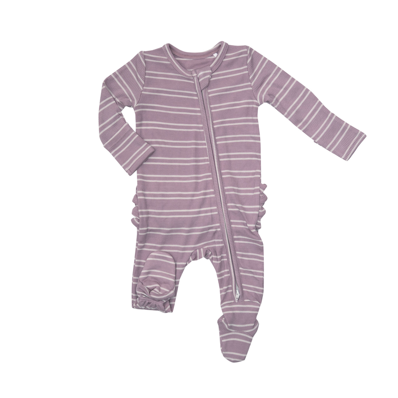 Angel Dear Lilac Rib Stripe 2-way Ruffle Back Zipper Footie