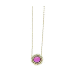 Danielle Welmond Caged Pink Quartz Necklace w/ Gold Pyrite Orbit on 14kt Vermeil Chain