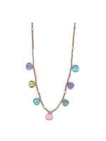 Danielle Welmond Woven Brown Silk Cord Necklace w/ 14kt, 7 Drops Quartz, Pink Tourmaline, Indigollite, etc