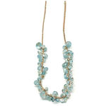 Danielle Welmond Woven Tan Silk Necklace w/ Cluster Aquamarine & 14kt Vermeil Beads