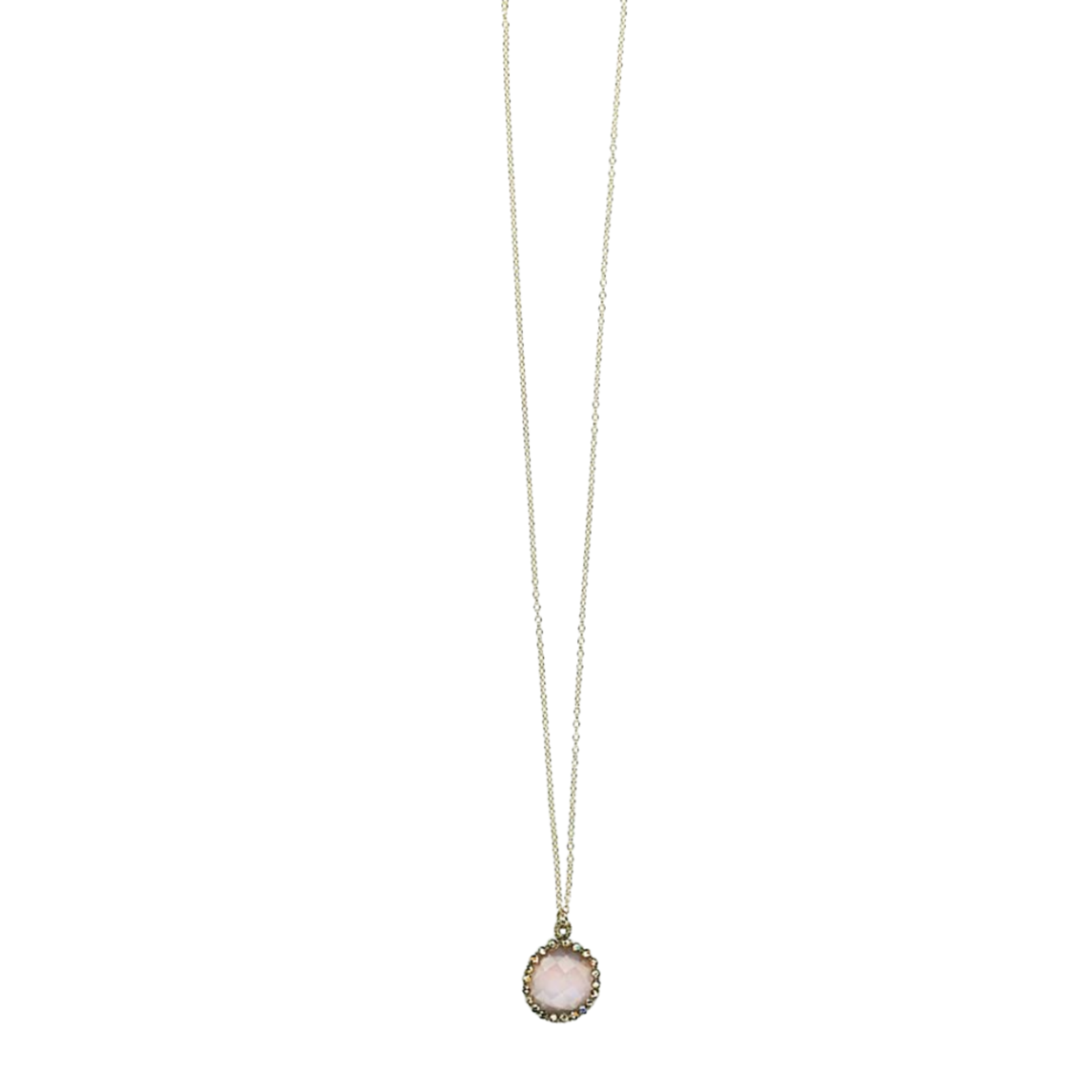 Danielle Welmond Caged Rose Quartz Necklace w/ gold on 14kt Vermeil Chain