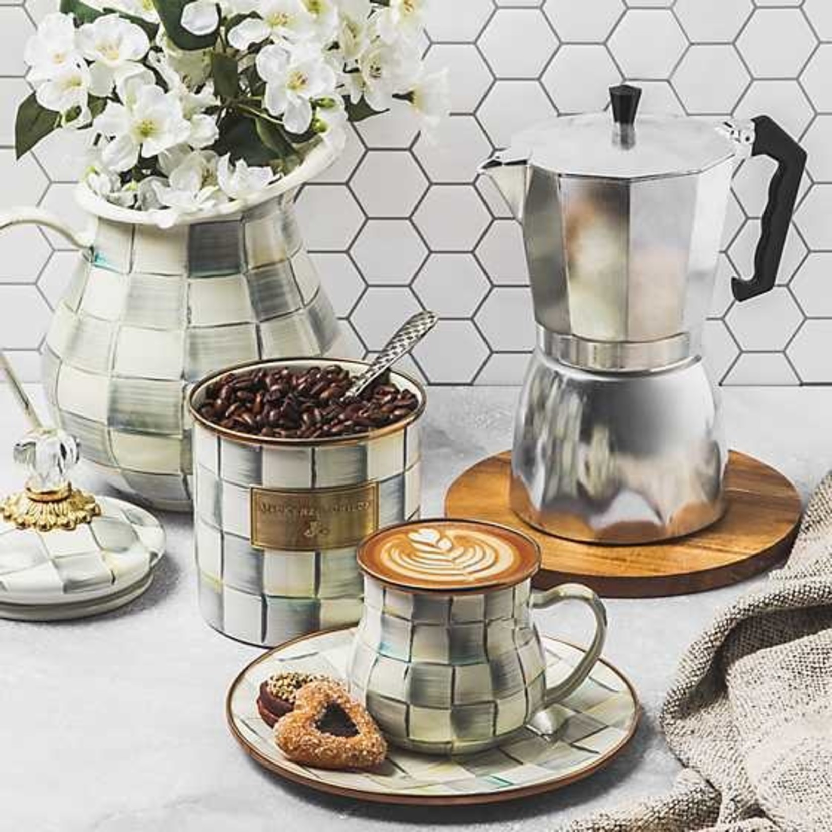 MacKenzie-Childs Sterling Check Small Kitchen Canister