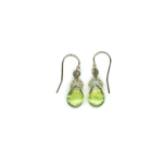 Danielle Welmond Woven Gold Cord Earrings w/ Dark Olive Green Bales w/ Peridot Quartz Drop