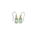 Danielle Welmond Woven Gold Cord Earrings w/ Gold Filled Beads & Green Amethyst Drop