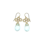 Danielle Welmond Pearl & Aquamarine Quartz Drop Earrings w/ Woven Taupe Cord
